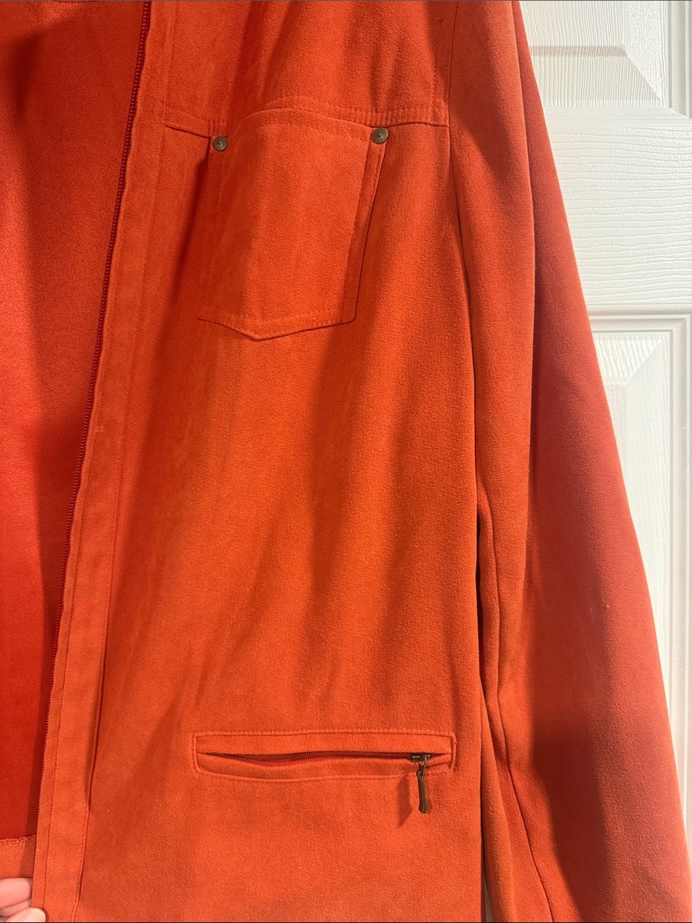 JM Collection Open-Front Suede Jacket in Rust - Picture 2 of 4